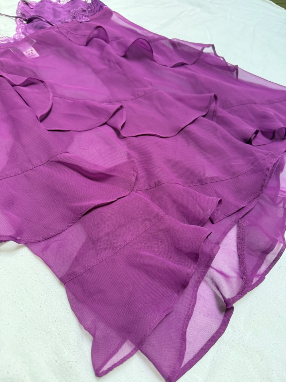 VINTAGE y2k La SENZA purple lace tiered ruffle babydoll slip top L - Picture 8 of 12